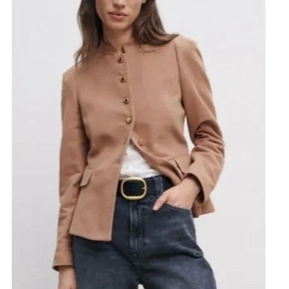 Zara Tailored Mandarin Collar Blazer Beige- Pink NWT - Picture 3 of 6